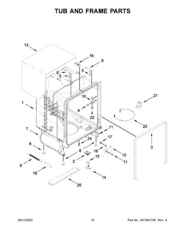 Tub and frame parts