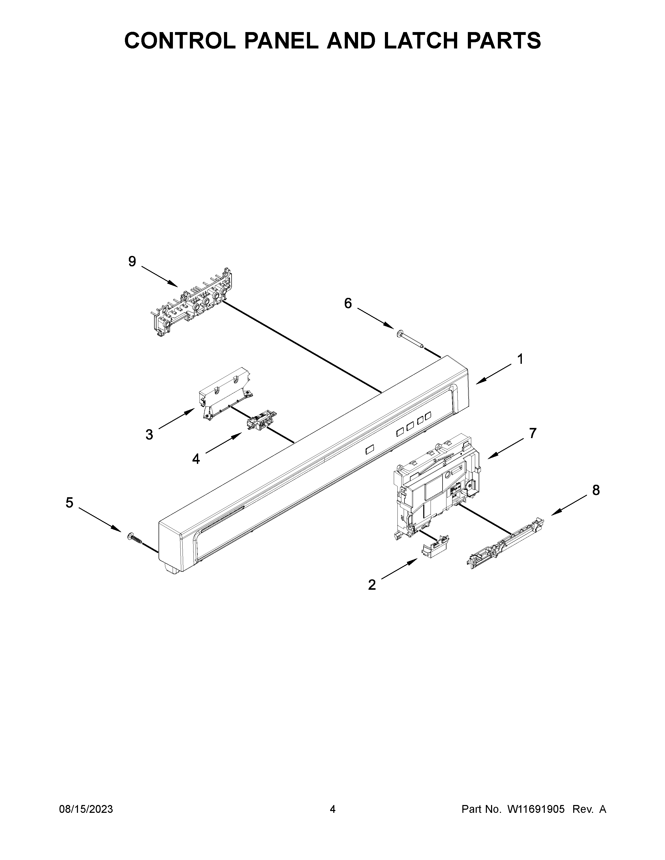 Control panel and latch parts