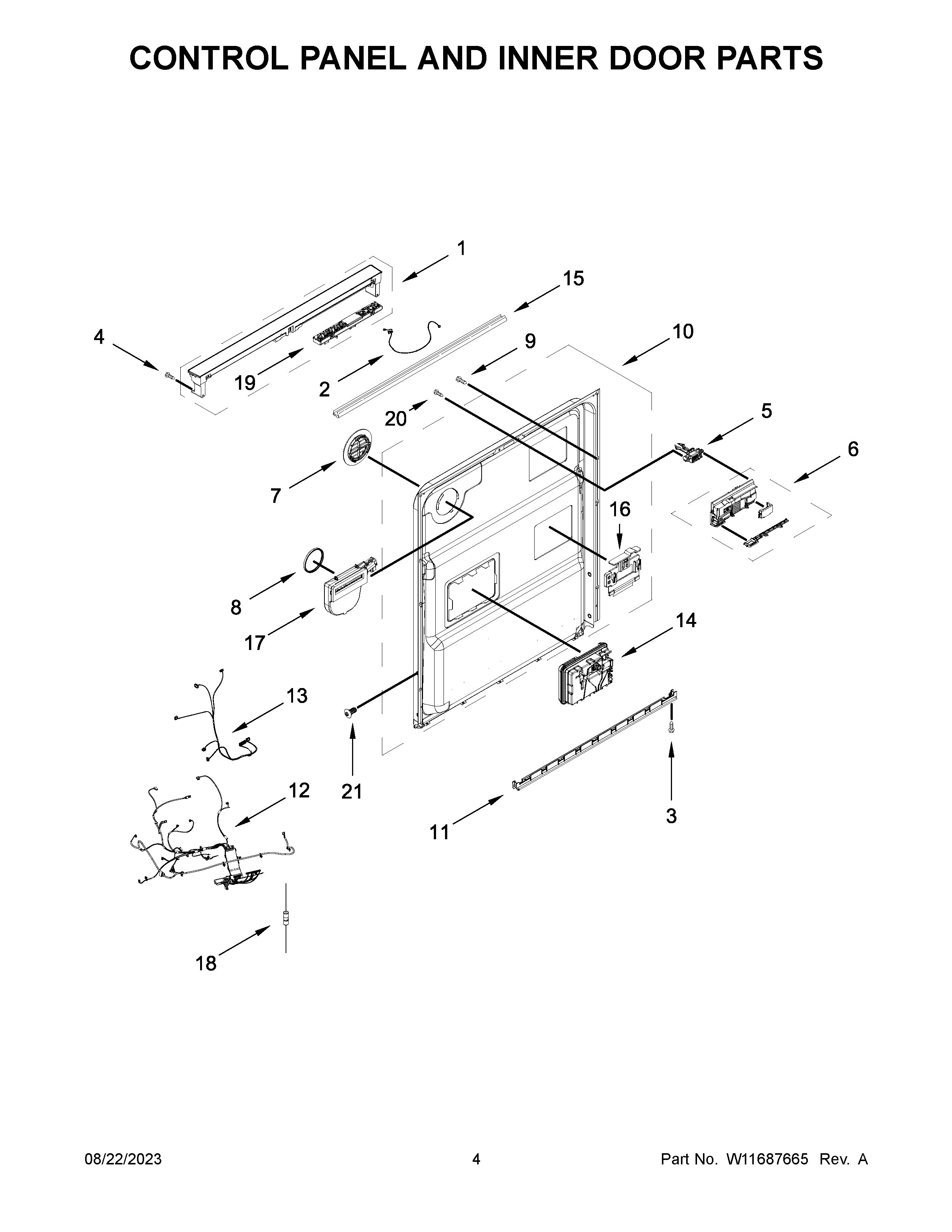 Control panel and inner door parts