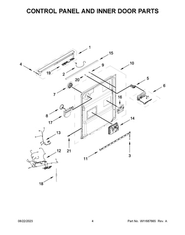 Control panel and inner door parts