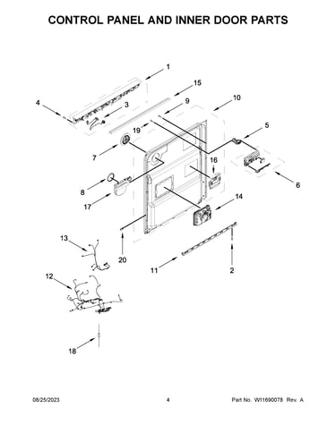 Control panel and inner door parts