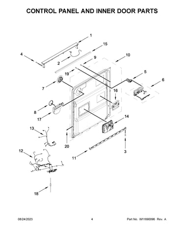 Control panel and inner door parts