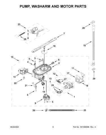 Pump, washarm and motor parts