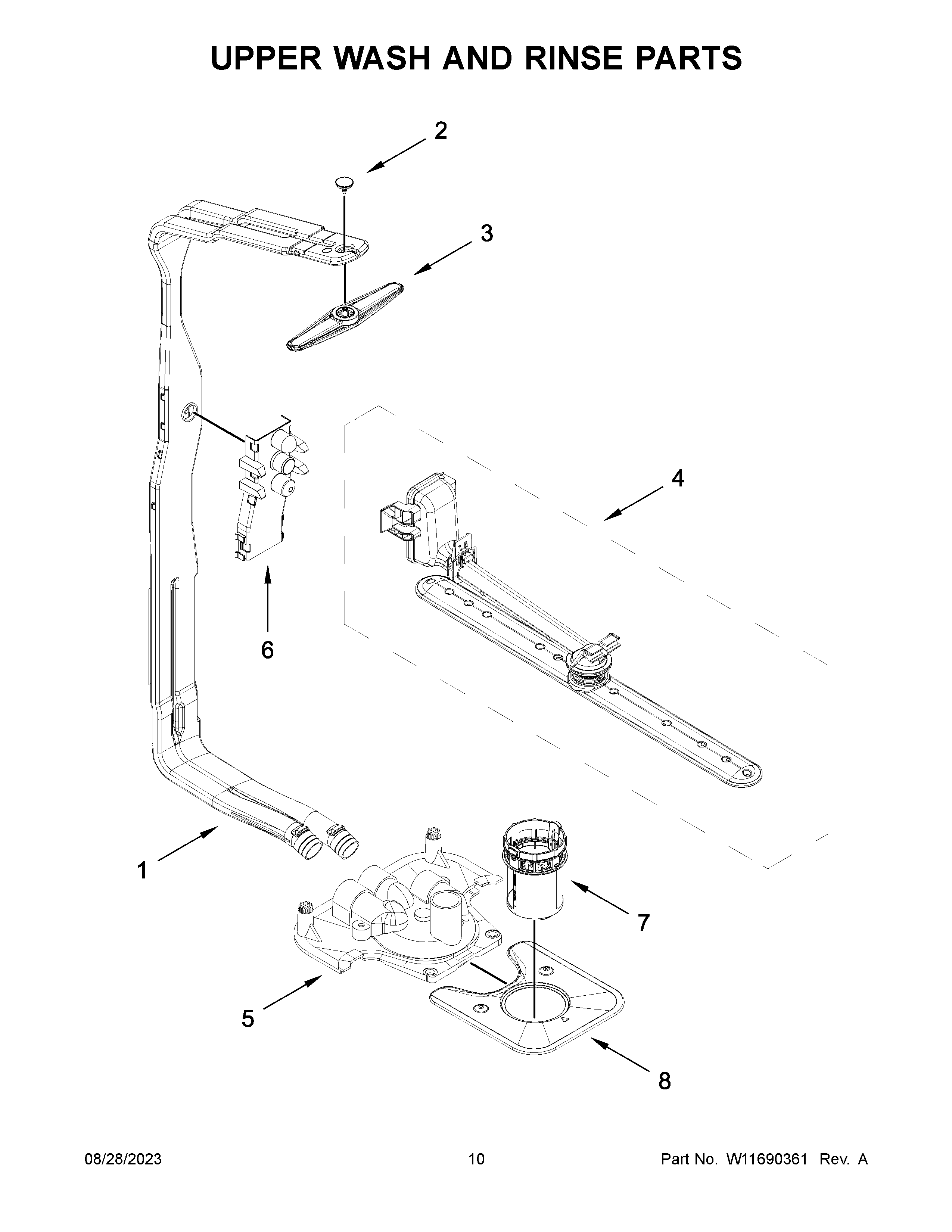 Upper wash and rinse parts