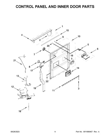 Control panel and inner door parts
