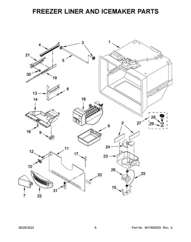 Freezer liner and icemaker parts