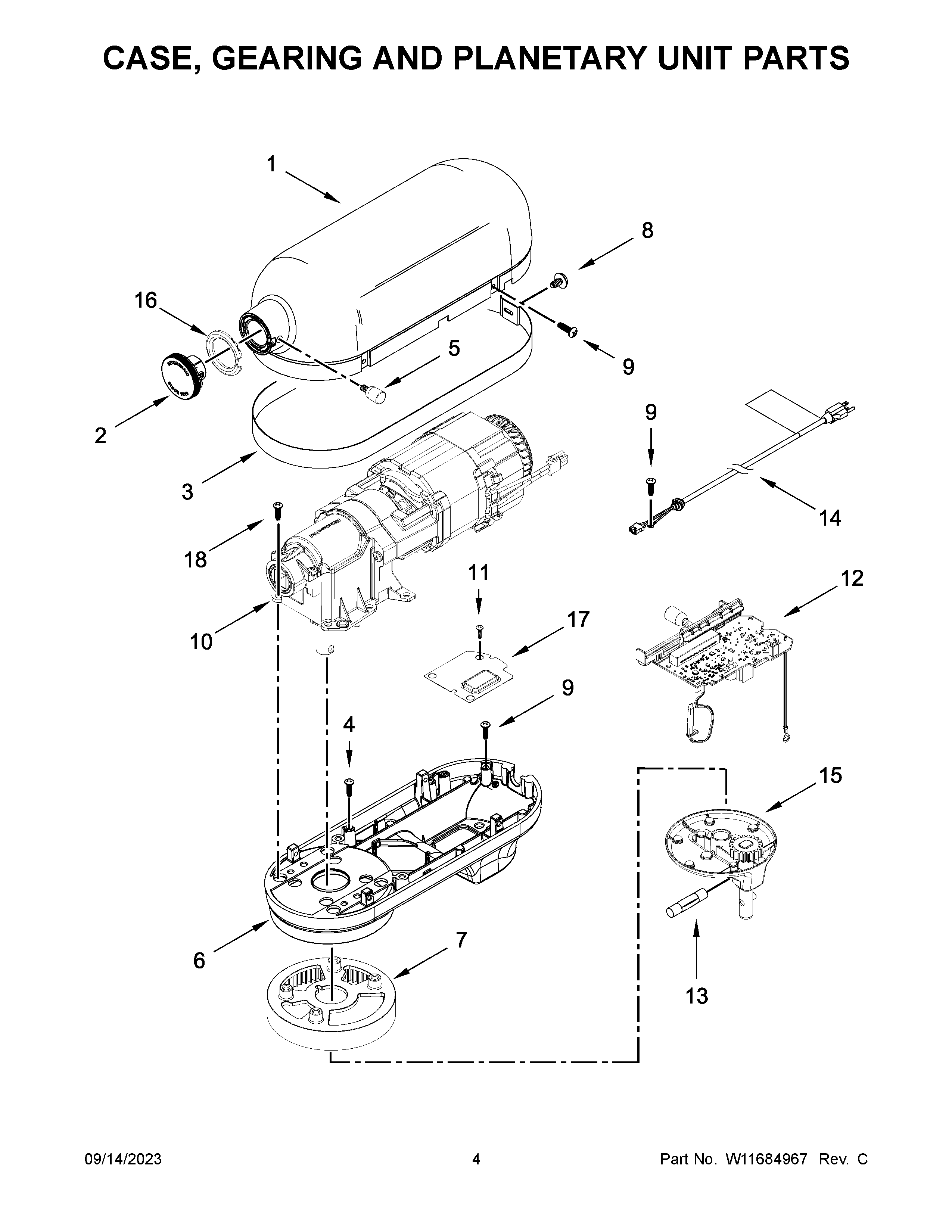 Case, gearing and planetary unit parts
