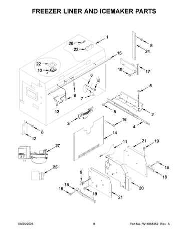 Freezer liner and icemaker parts