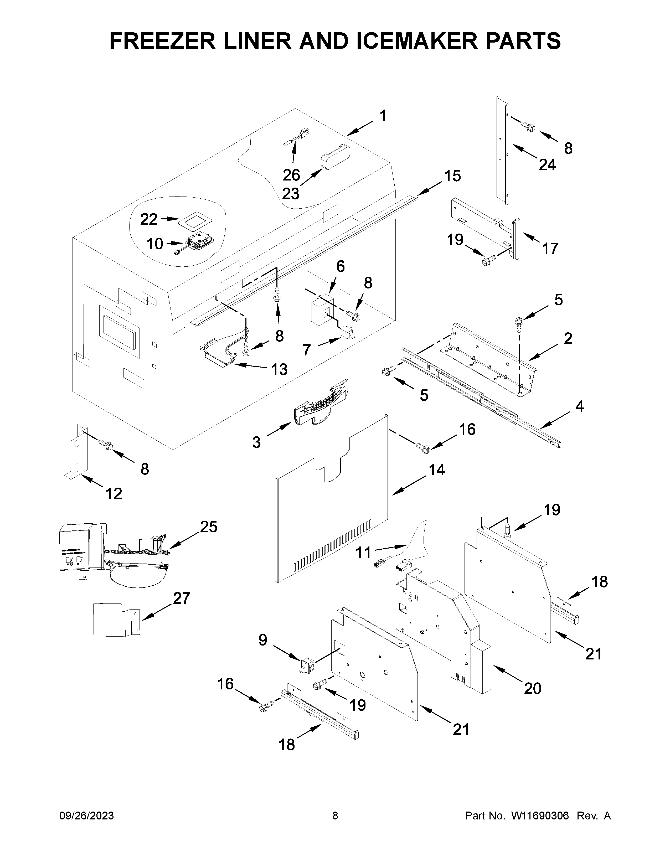 FREEZER LINER AND ICEMAKER PARTS