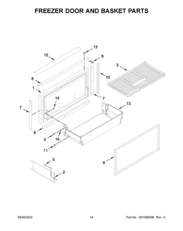 Freezer door and basket parts