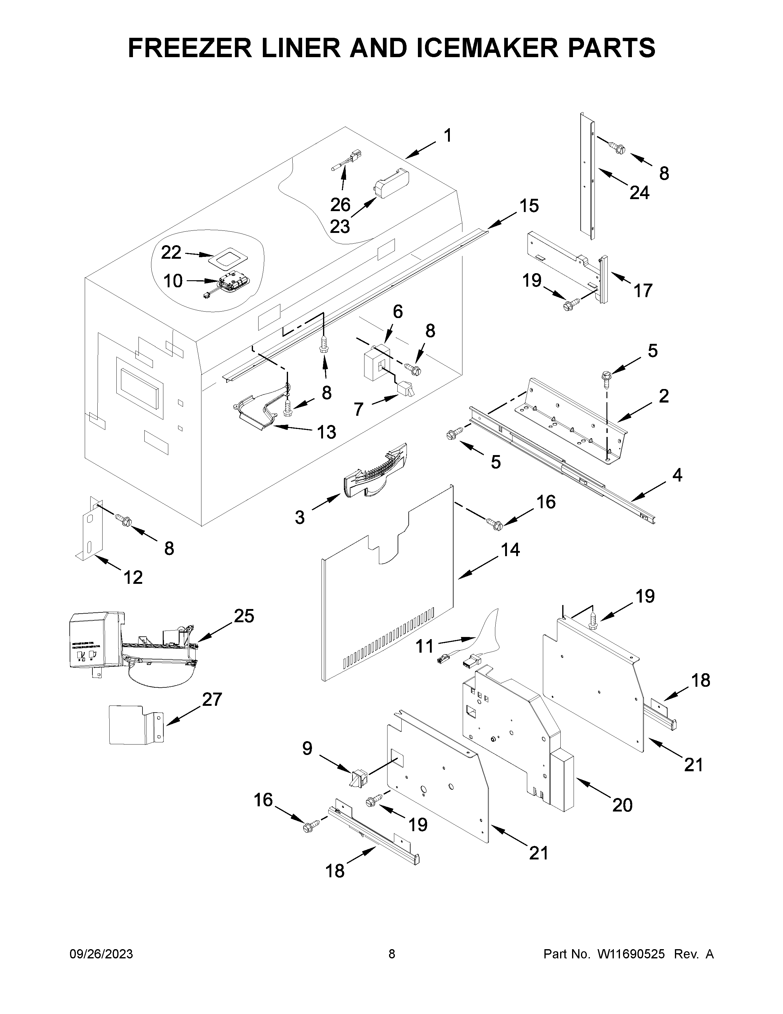 FREEZER LINER AND ICEMAKER PARTS