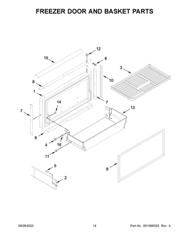 Freezer door and basket parts