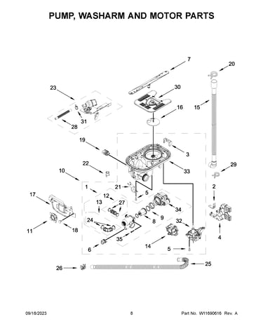 Pump, washarm and motor parts