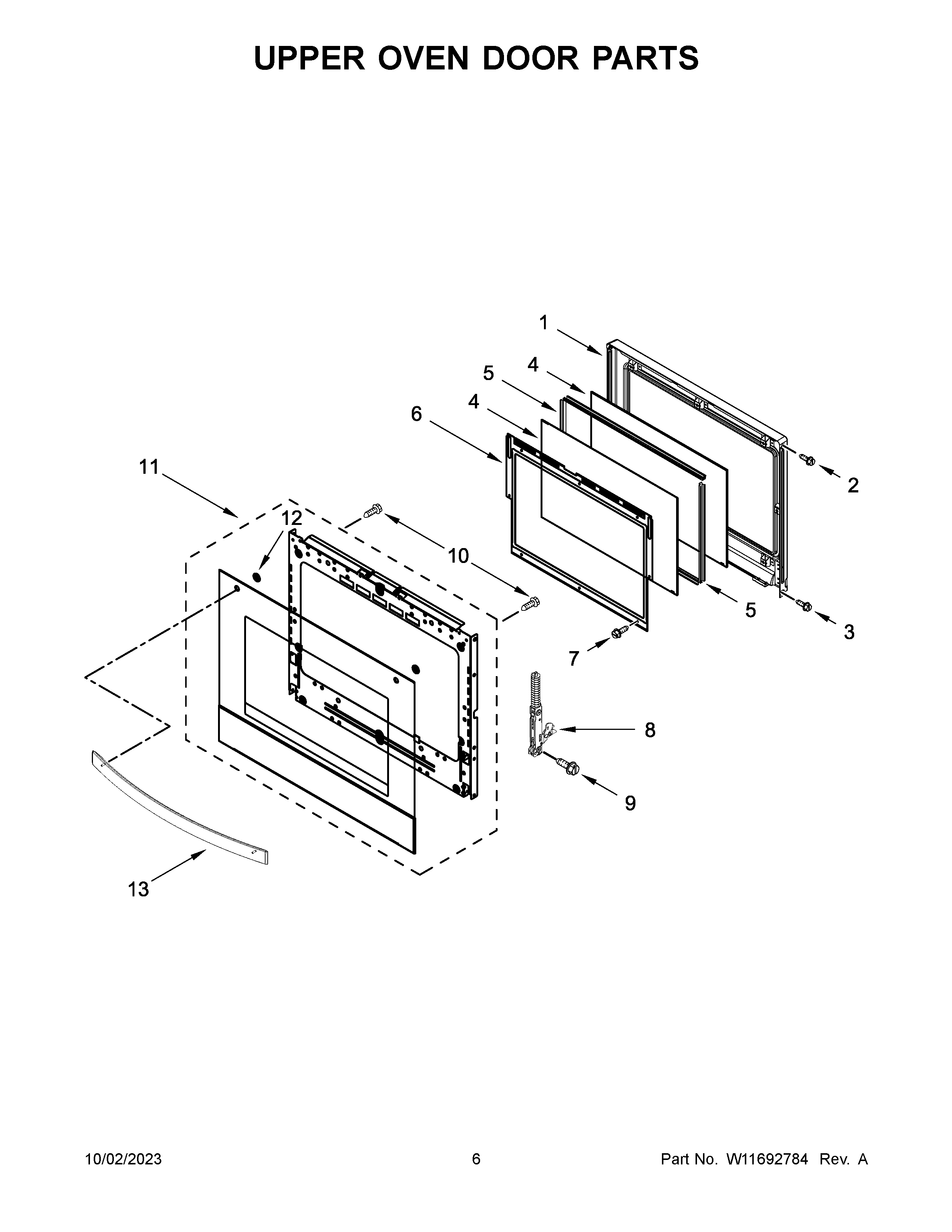 Upper oven door parts