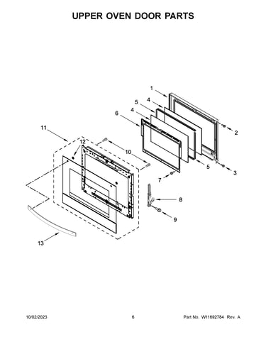 Upper oven door parts