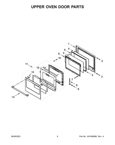 Upper oven door parts