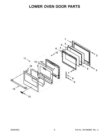 Lower oven door parts