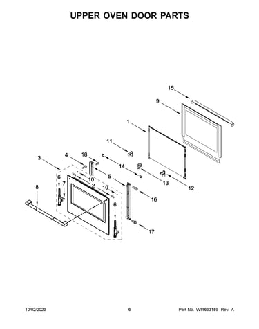 Upper oven door parts