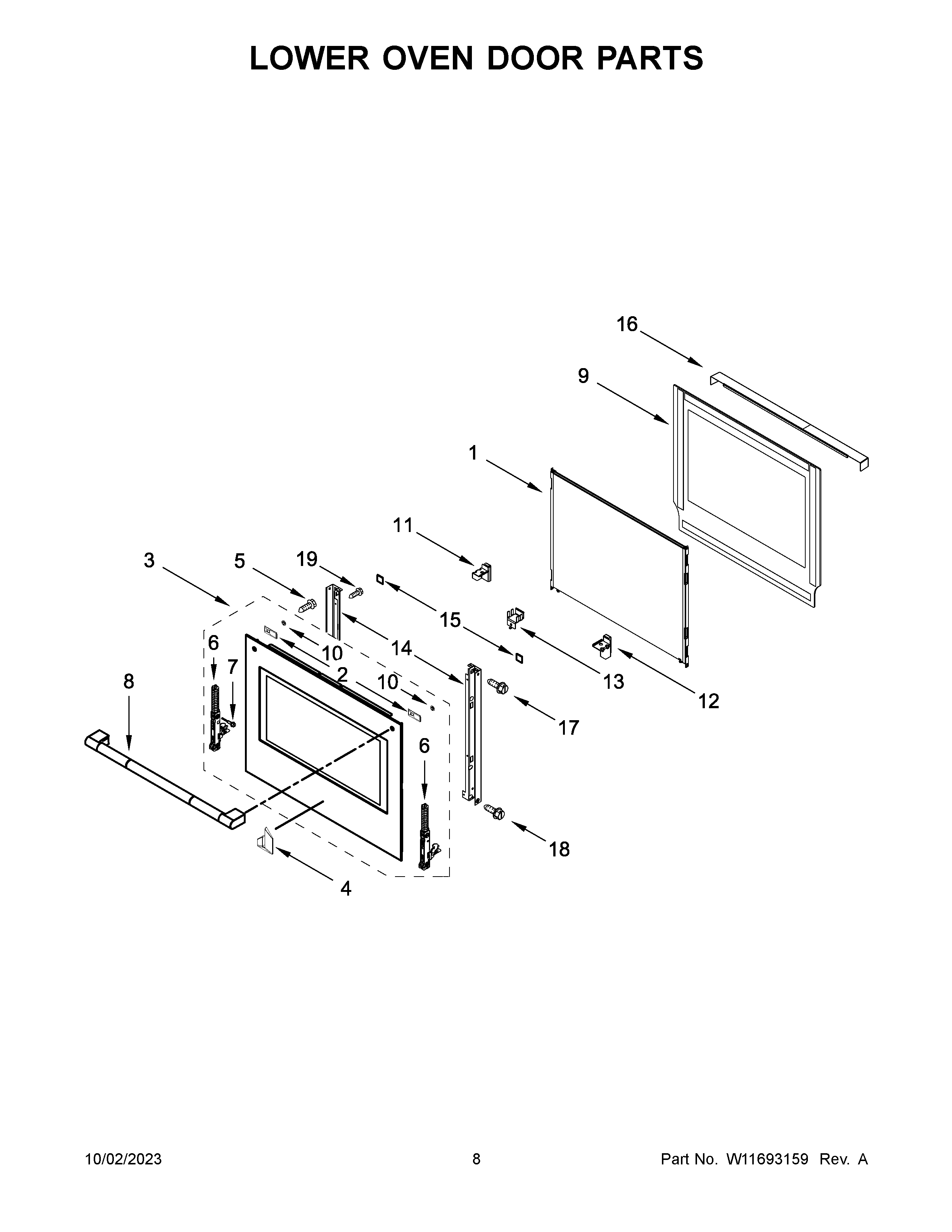 Lower oven door parts