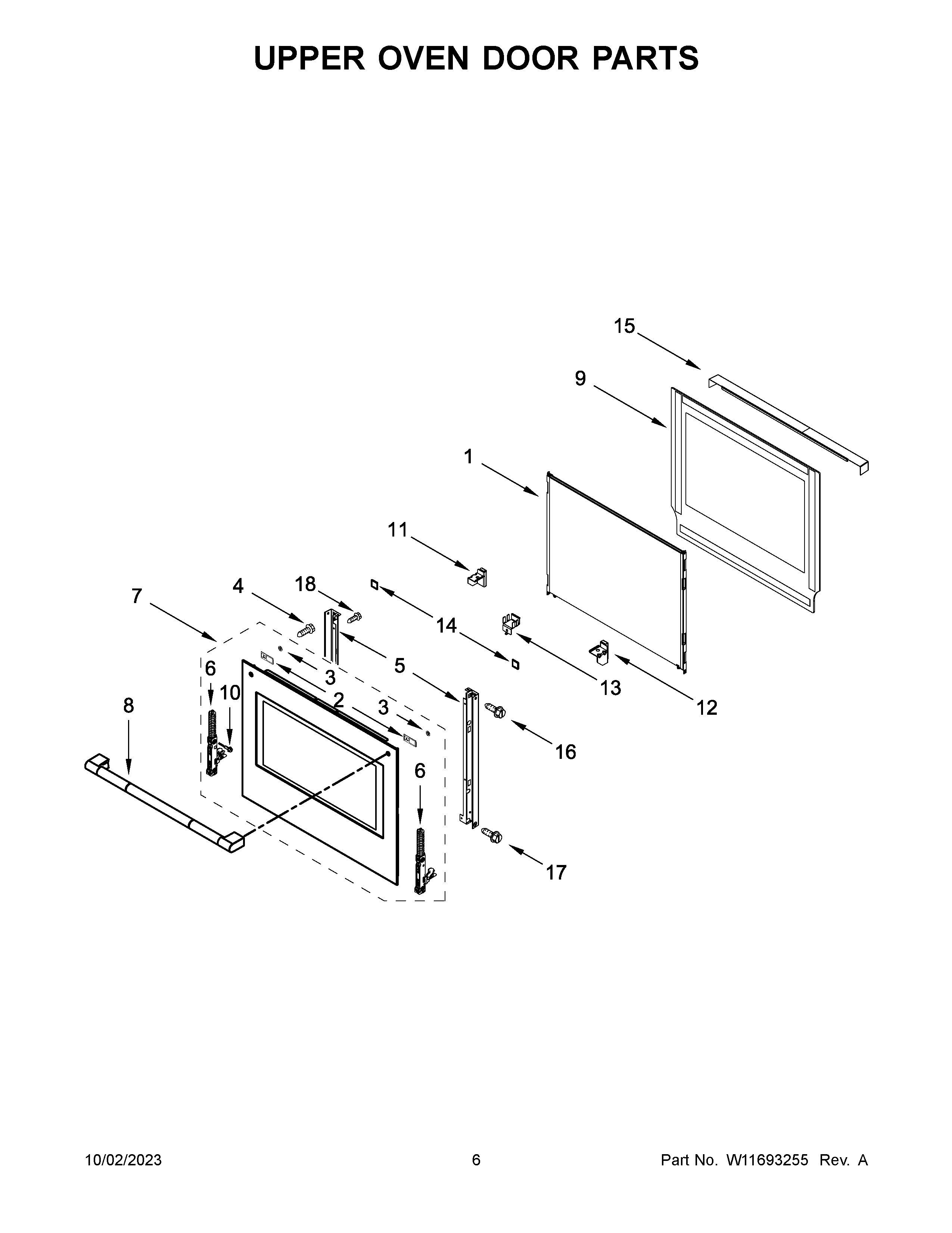 Upper oven door parts