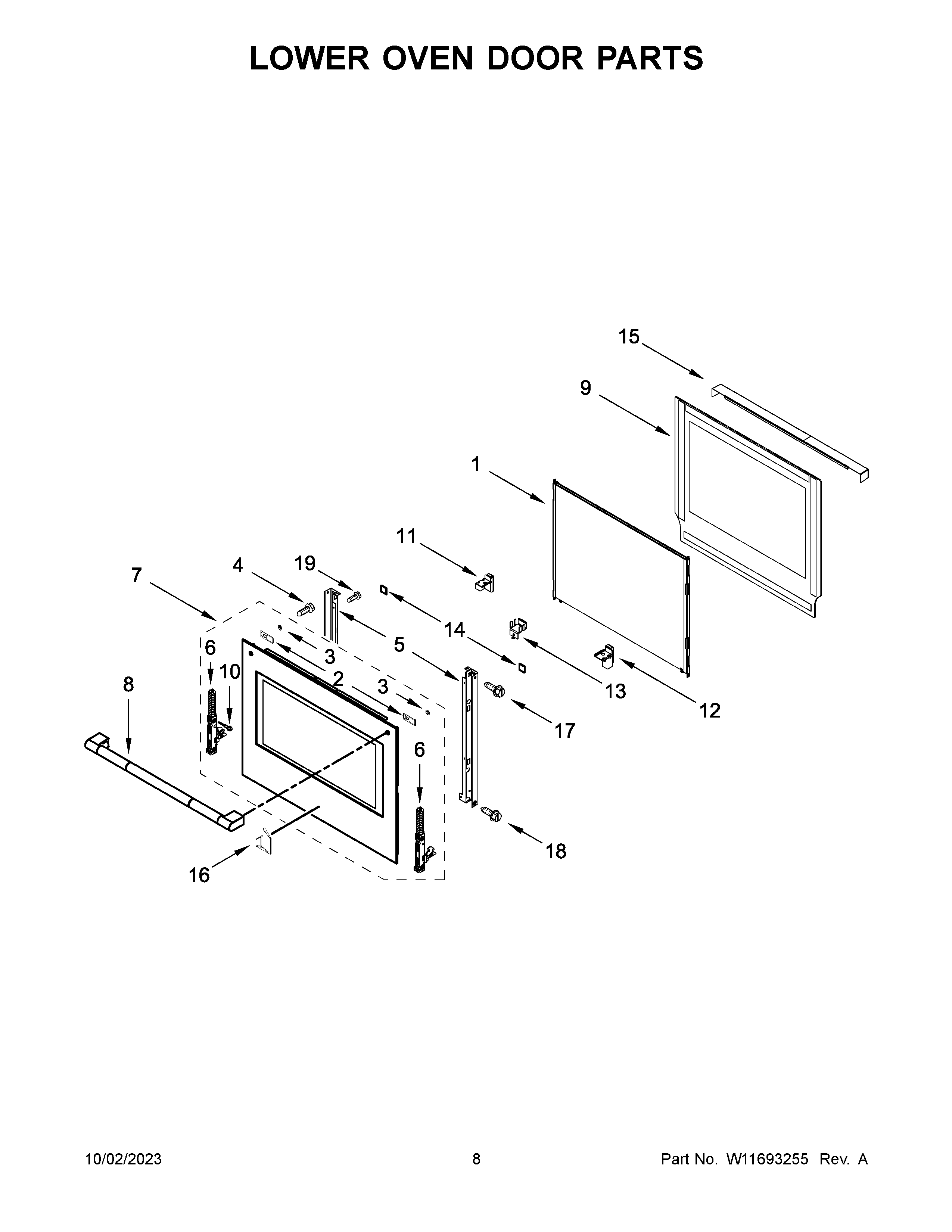 Lower oven door parts