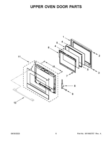 Upper oven door parts