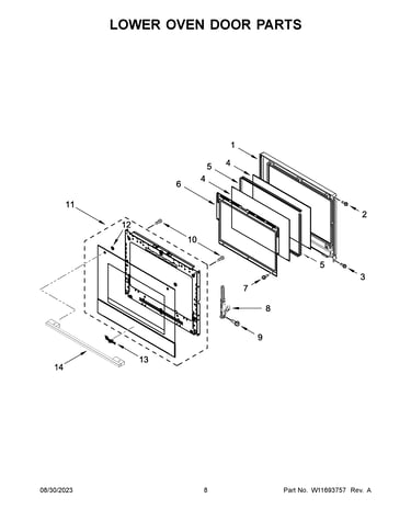 Lower oven door parts