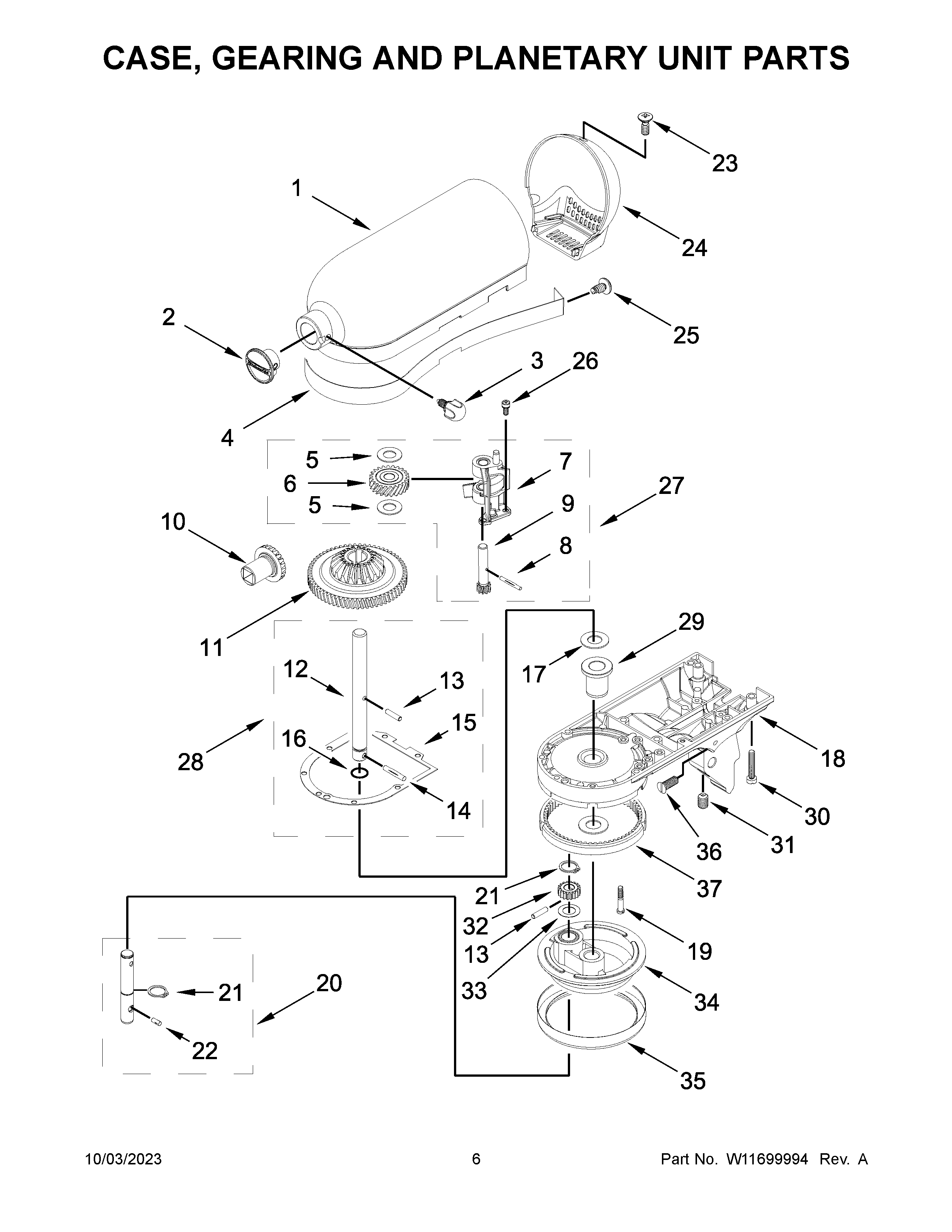 Case, gearing and planetary unit parts