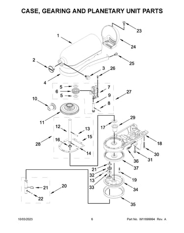 Case, gearing and planetary unit parts