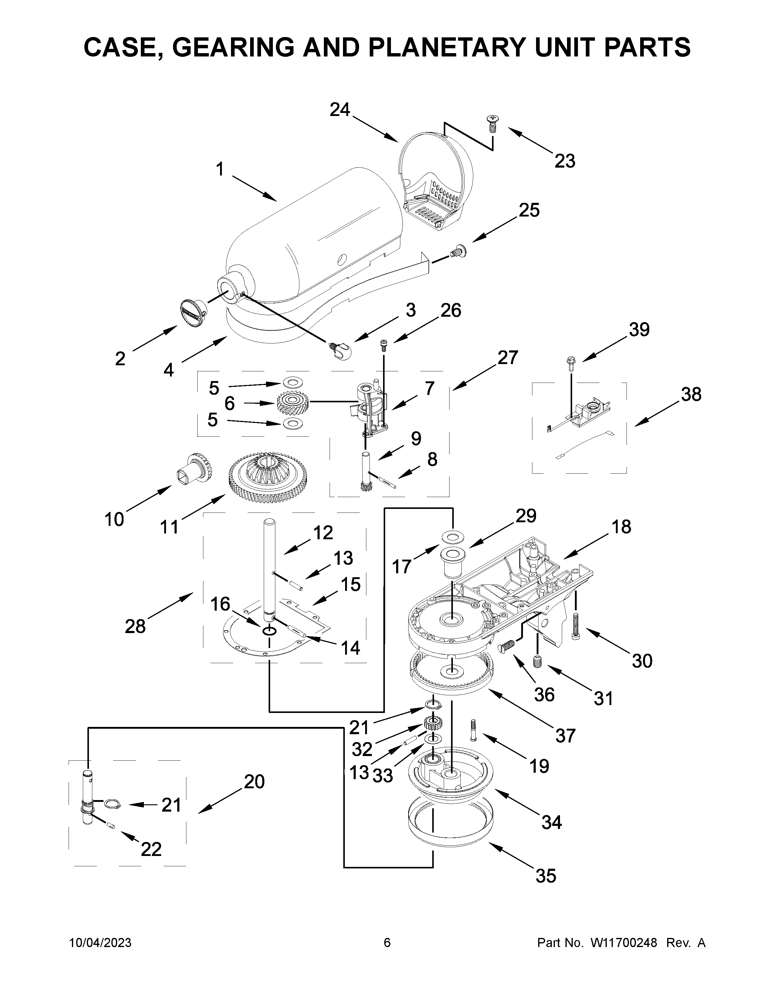 Case, gearing and planetary unit parts