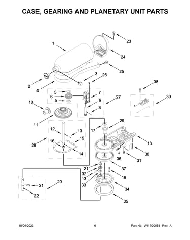 Case, gearing and planetary unit parts
