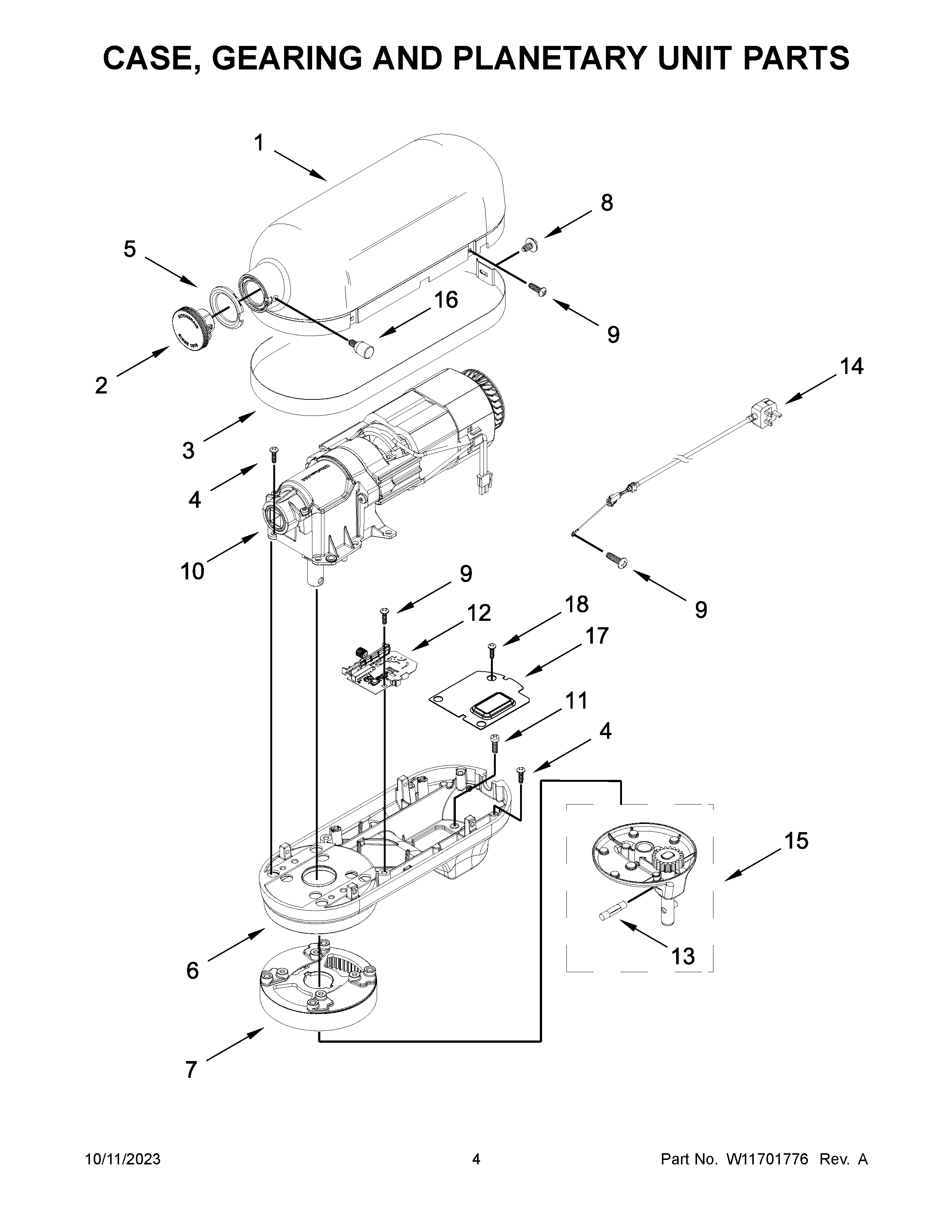 Case, gearing and planetary unit parts