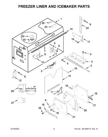 Freezer liner and icemaker parts