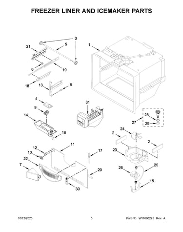 Freezer liner and icemaker parts
