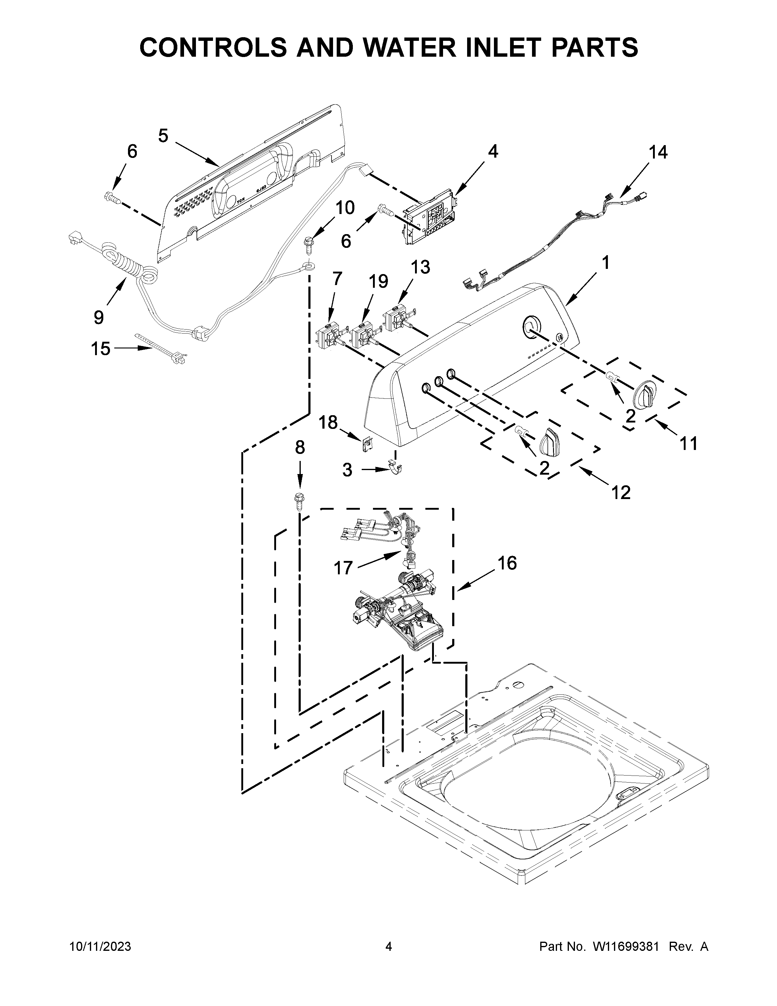 Controls and water inlet parts