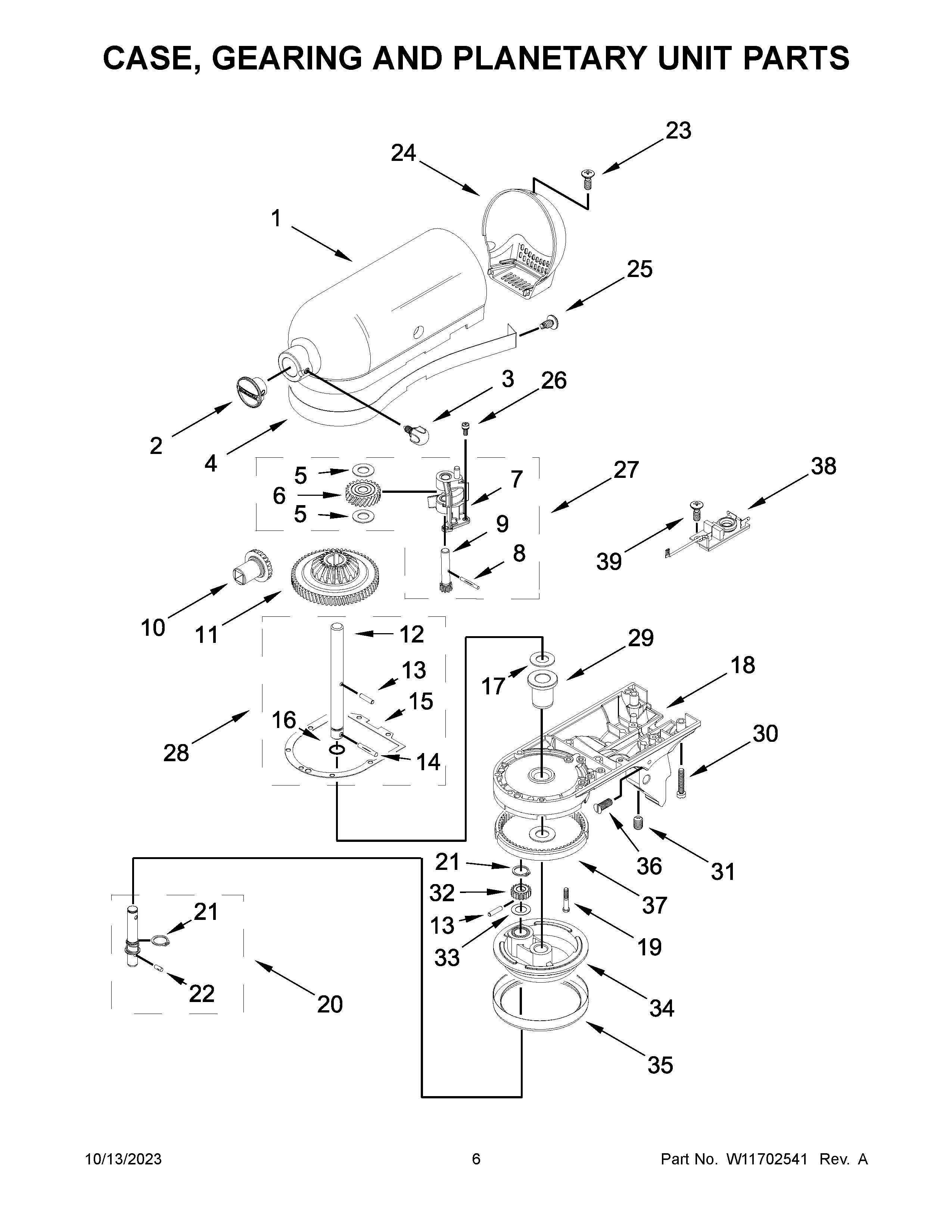 Case, gearing and planetary unit parts