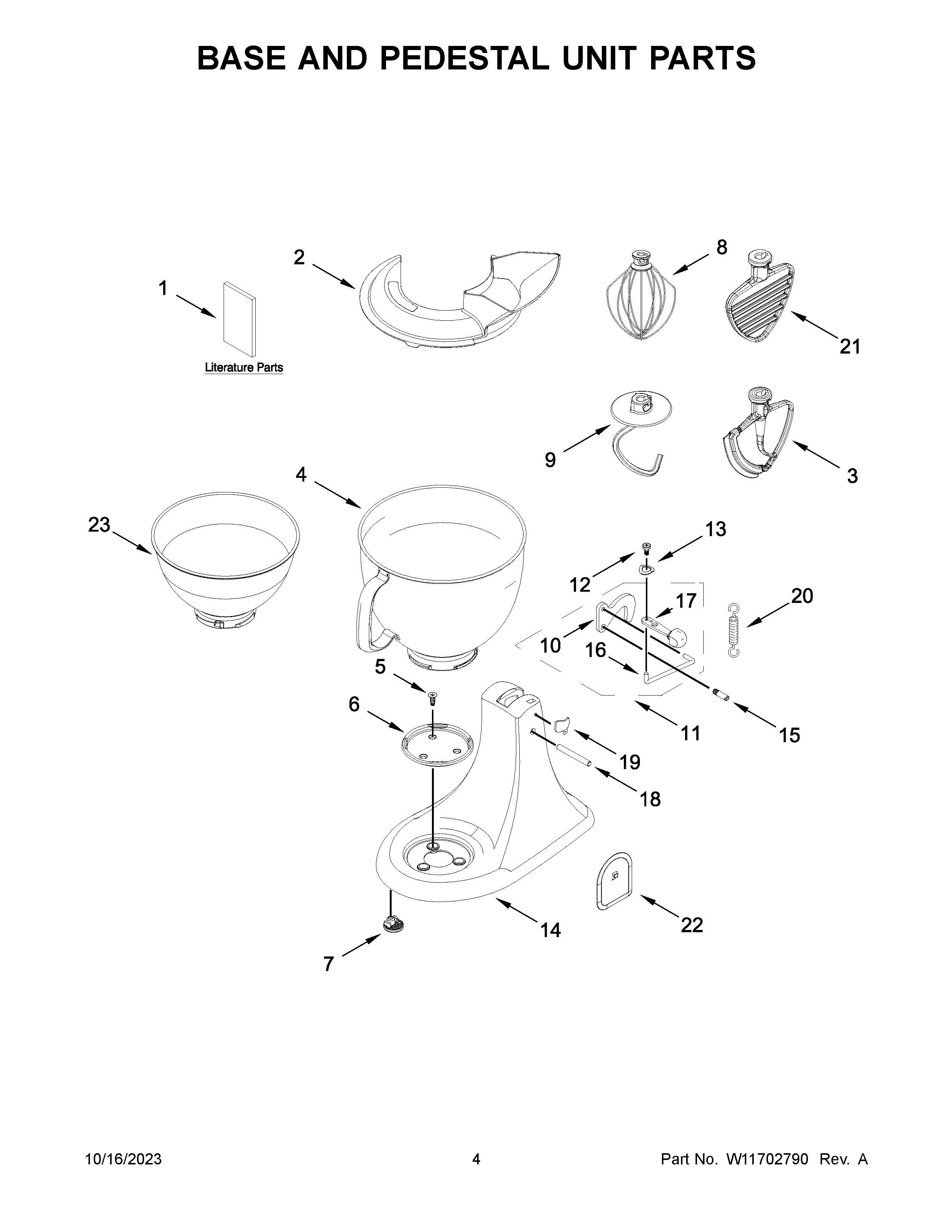 Base and pedestal unit parts