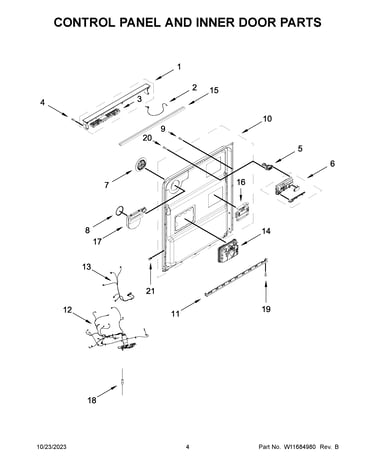 Control panel and inner door parts