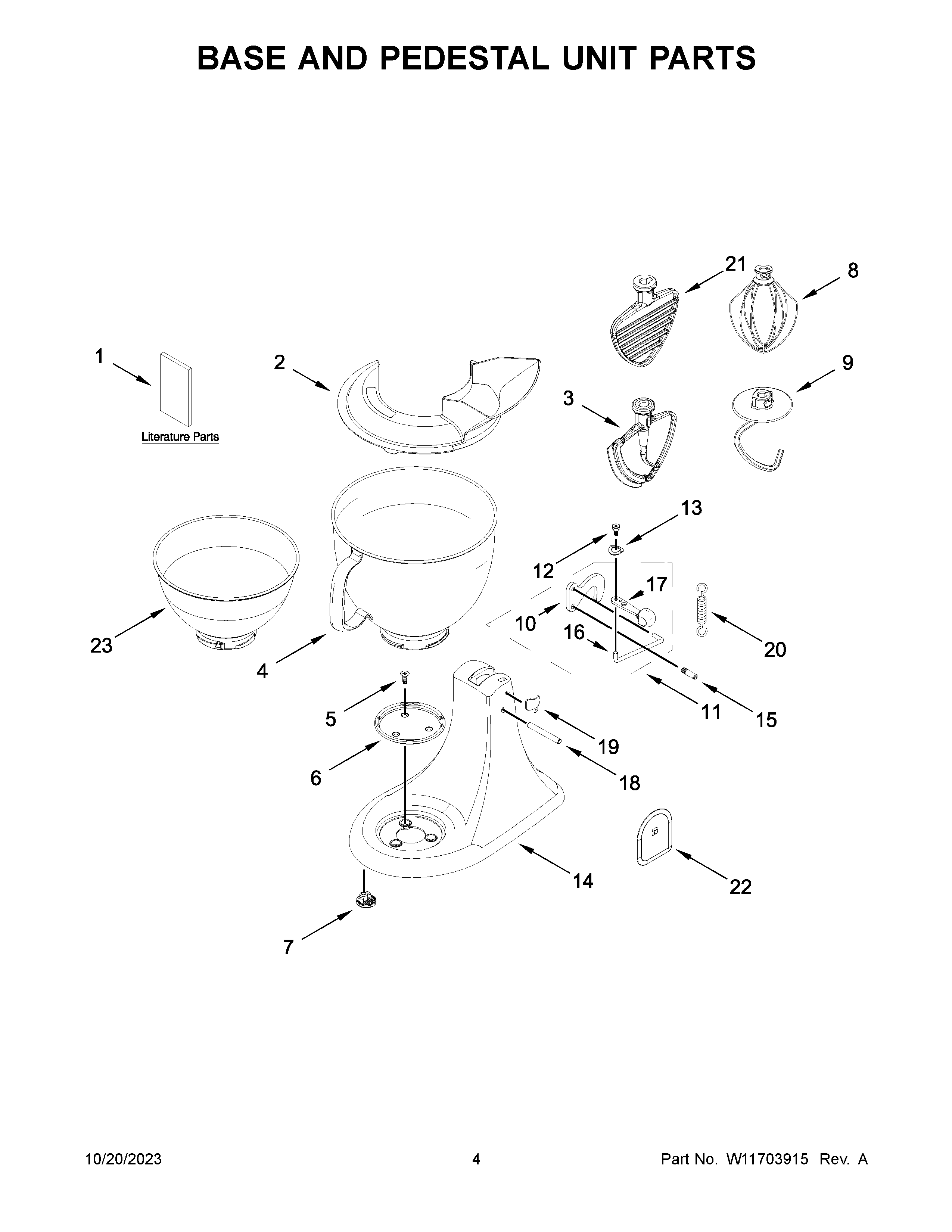 Base and pedestal unit parts