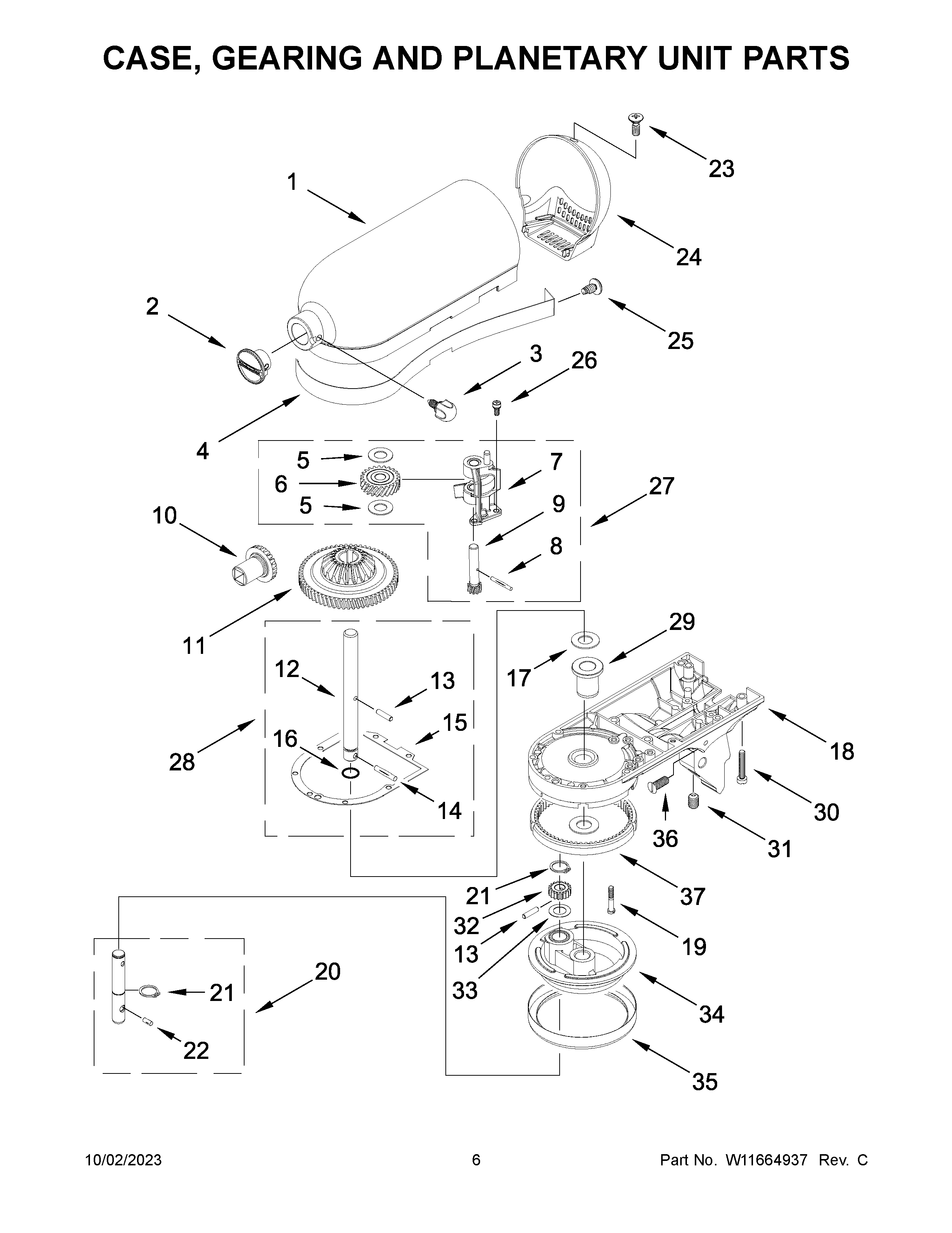 Case, gearing and planetary unit parts