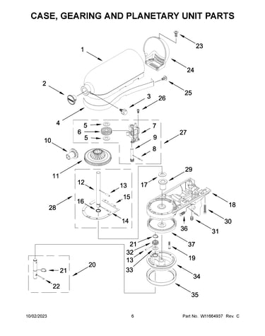 Case, gearing and planetary unit parts