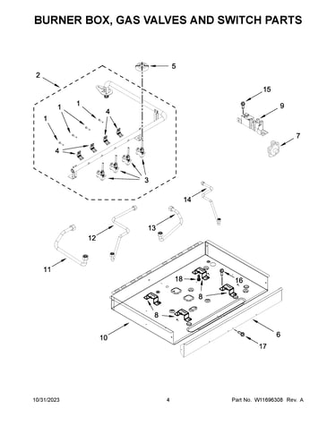 Burner box, gas valves and switch parts