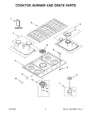 Cooktop, burner and grate parts