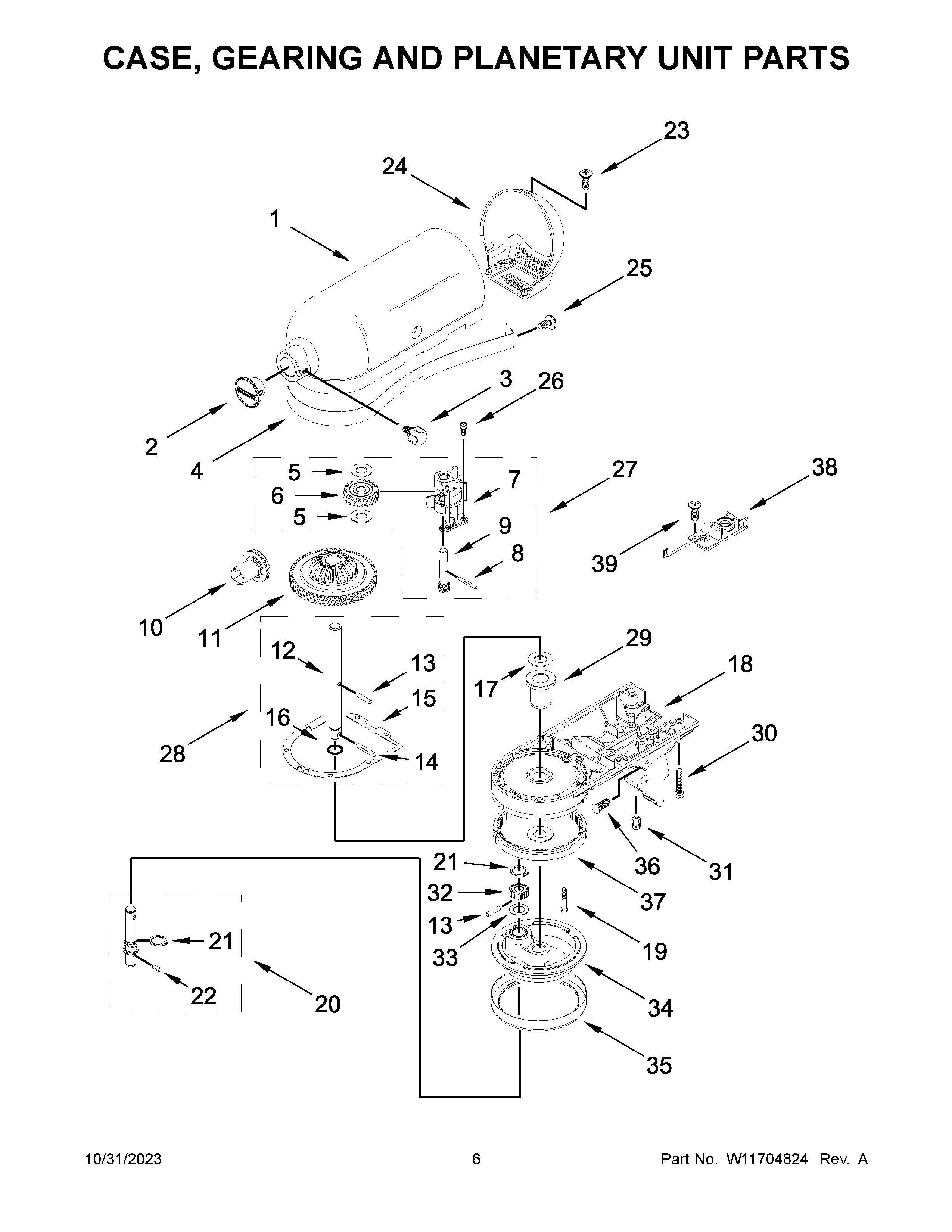 Case, gearing and planetary unit parts