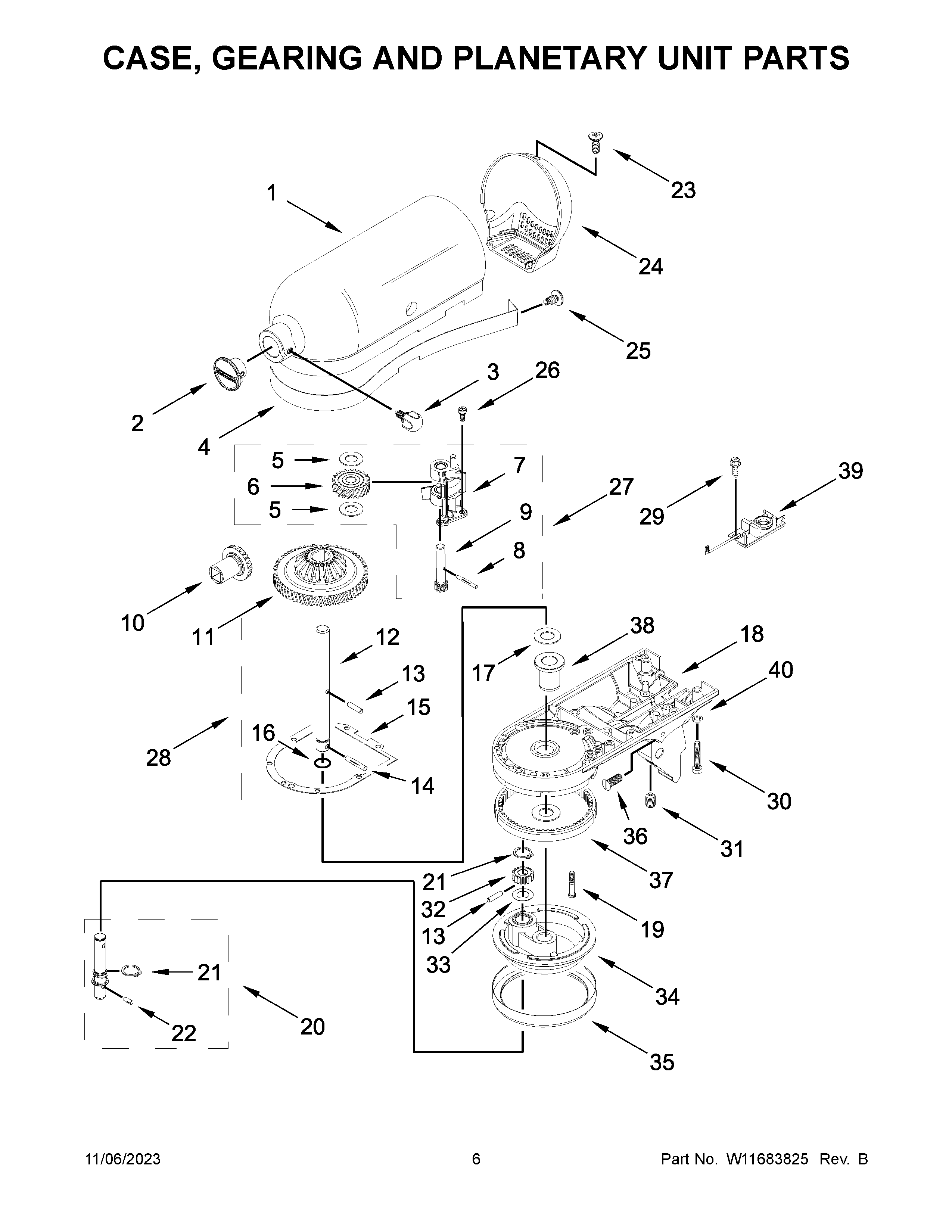 Case, gearing and planetary unit parts