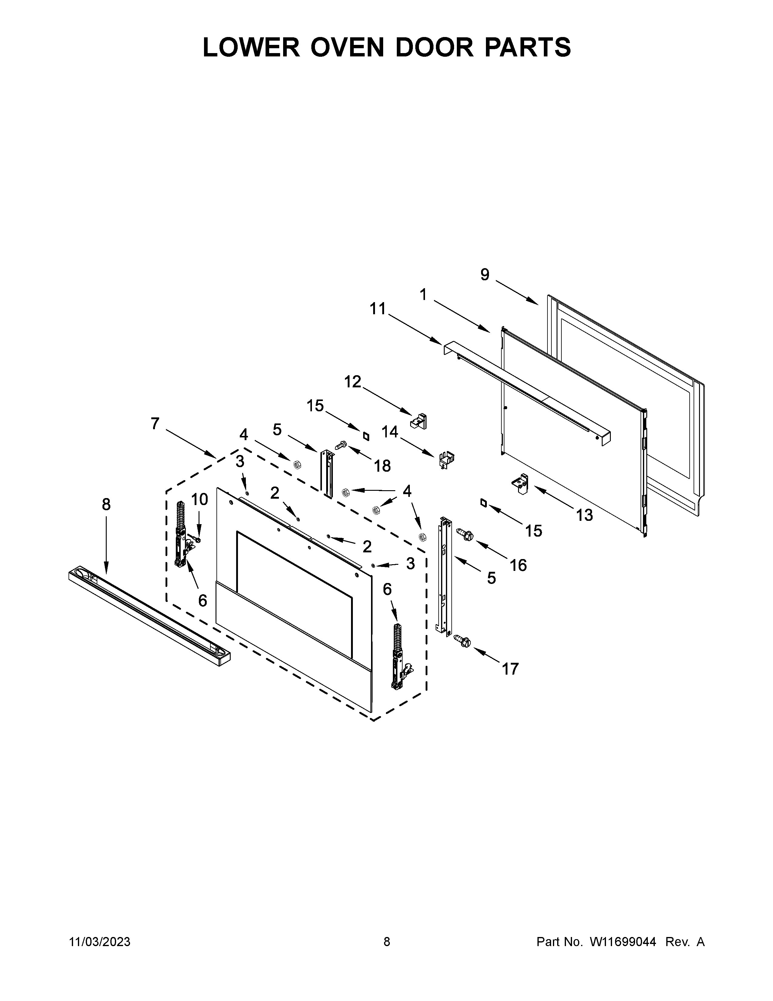 Lower oven door parts
