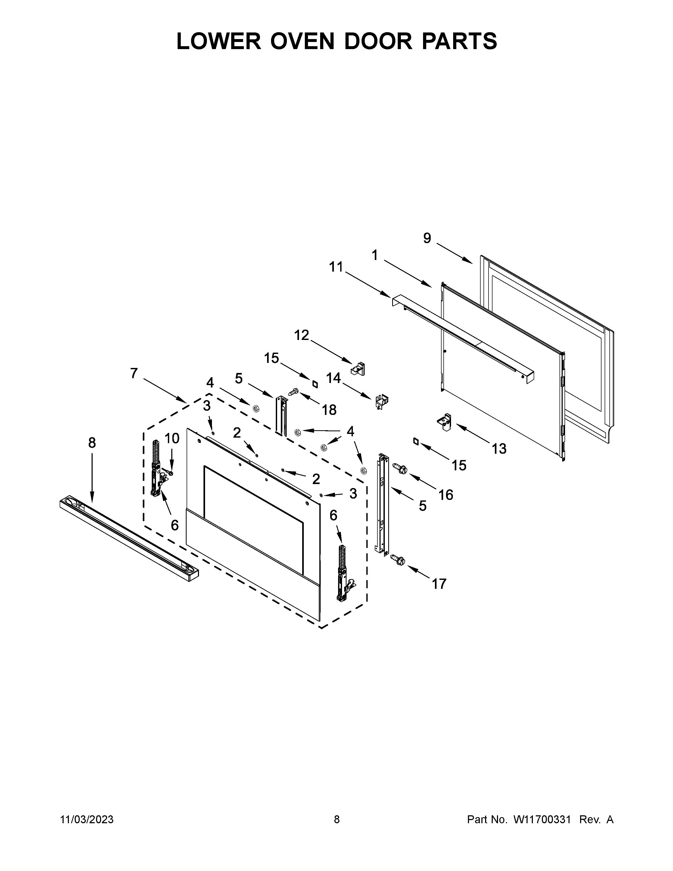 LOWER OVEN DOOR PARTS