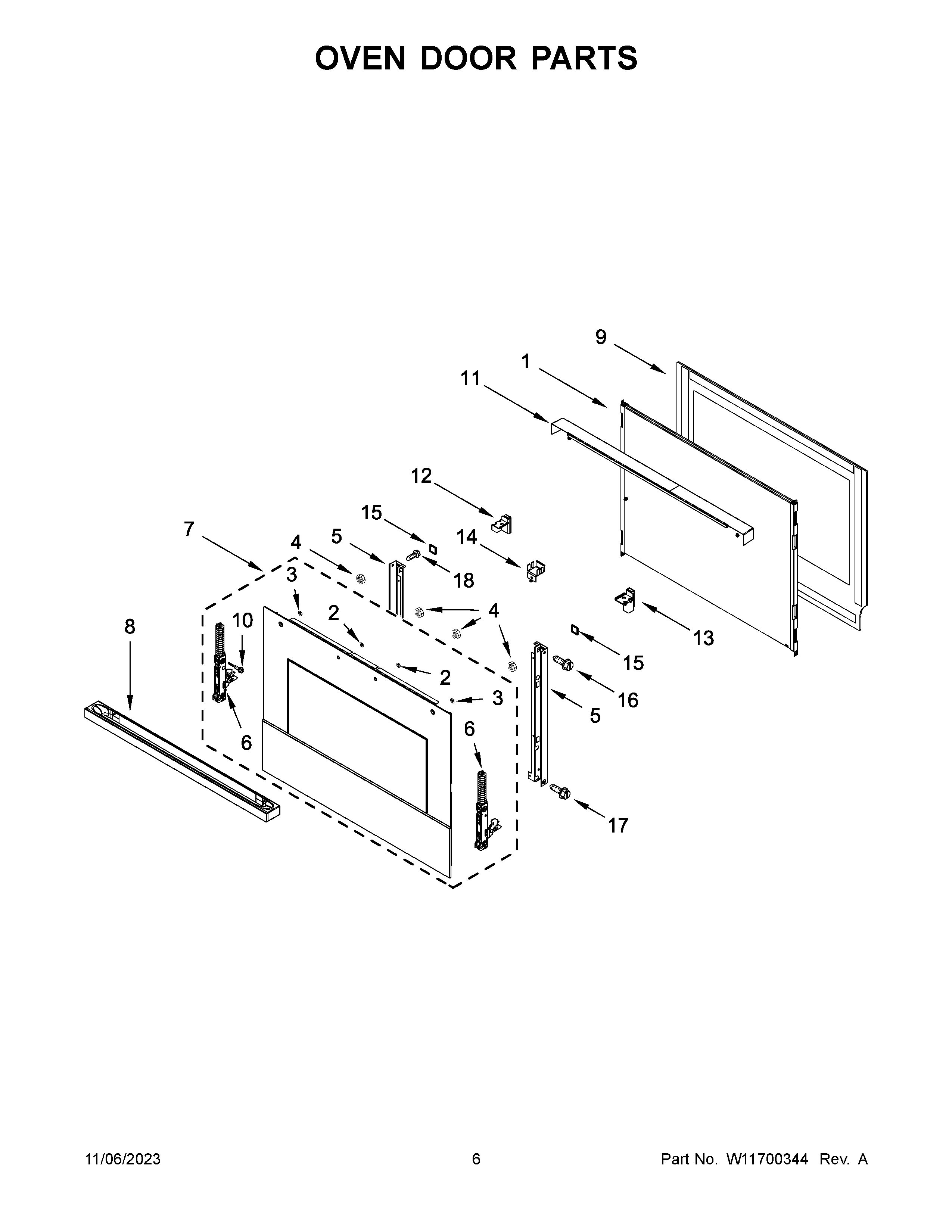 Oven door parts