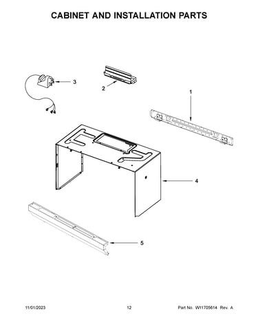 Cabinet and installation parts