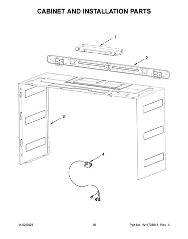 Cabinet and installation parts